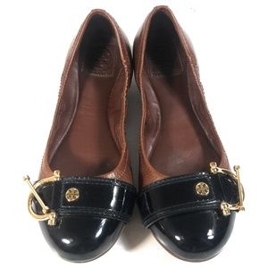Tory Burch Soft Leather Brown Buckle Flats Sz 6 M